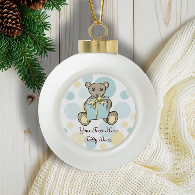 Kids Pastel Blue und Yellow Niedlich Teddy Bären Keramik Kugel-Ornament (Von Creator hochgeladen)