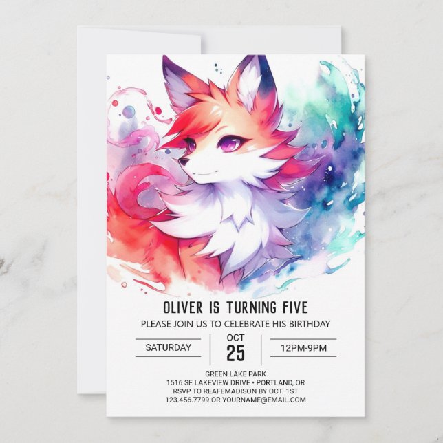 Kids Pastel Fox Geburtstag Einladung (Vorderseite)