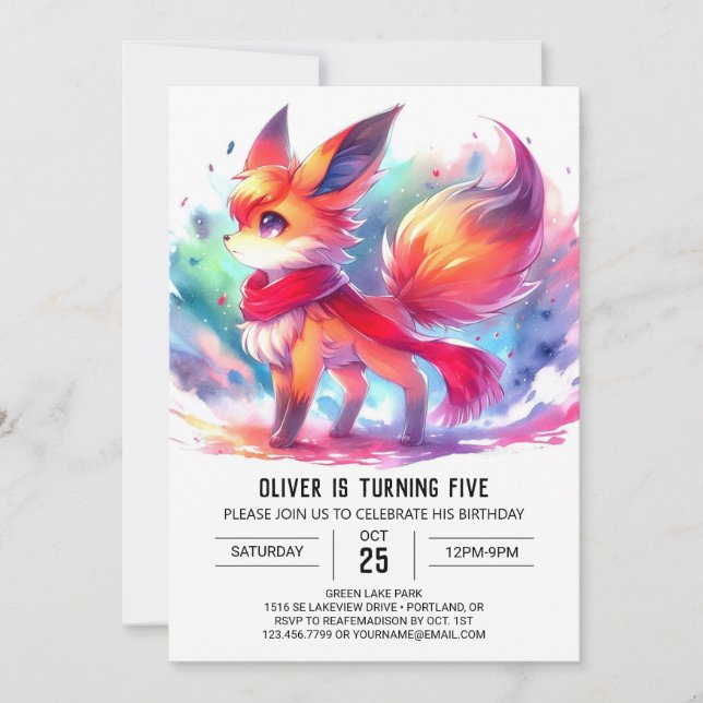 Kids Pastel Fox Geburtstag Einladung (Vorderseite)