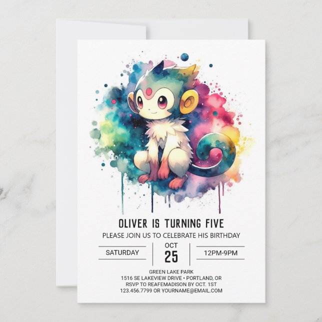 Kids Pastel Monkey Geburtstag Einladung (Vorderseite)
