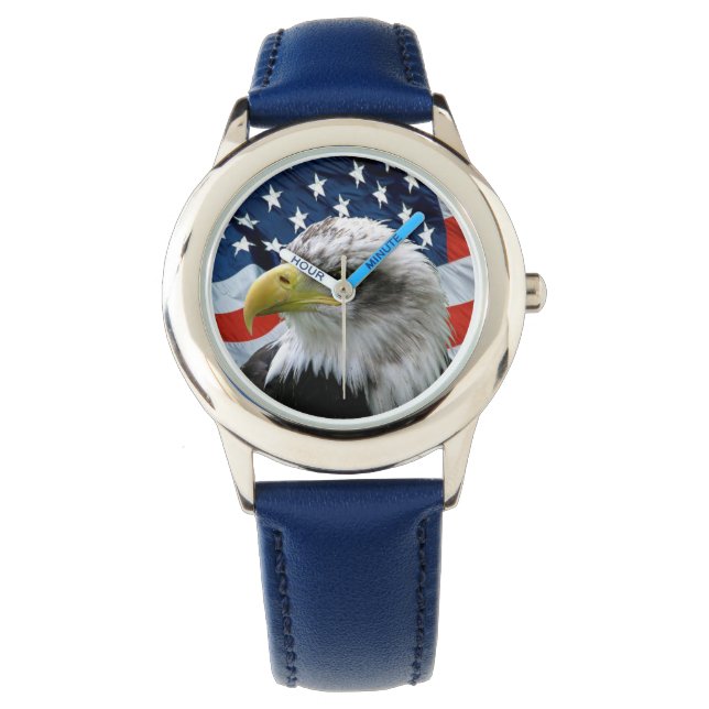 Kids Patriotic Bald Eagle American Flag Watch Armbanduhr (Vorderseite)