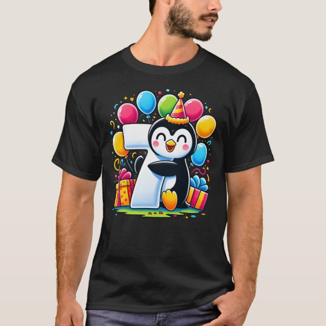 Kids Penguin Theme seventh Bday Party 7th Penguin  T-Shirt (Vorderseite)