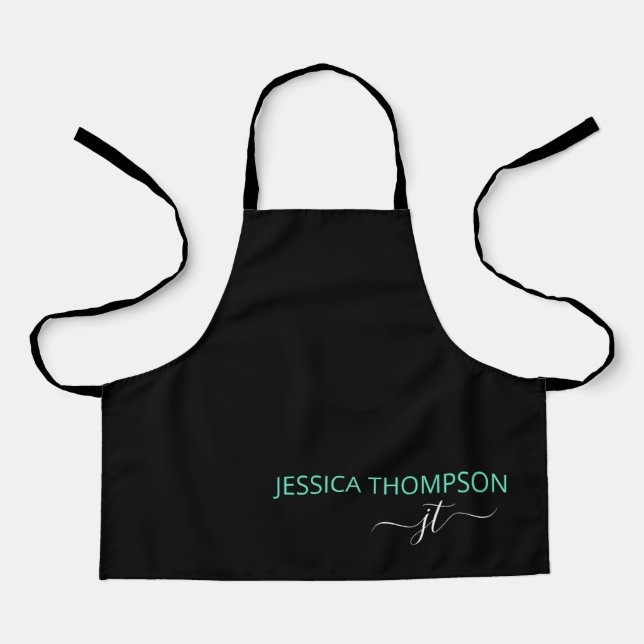 Kids Personalisiert Black Aquamarin Monogram Name  Schürze (Vorderseite)