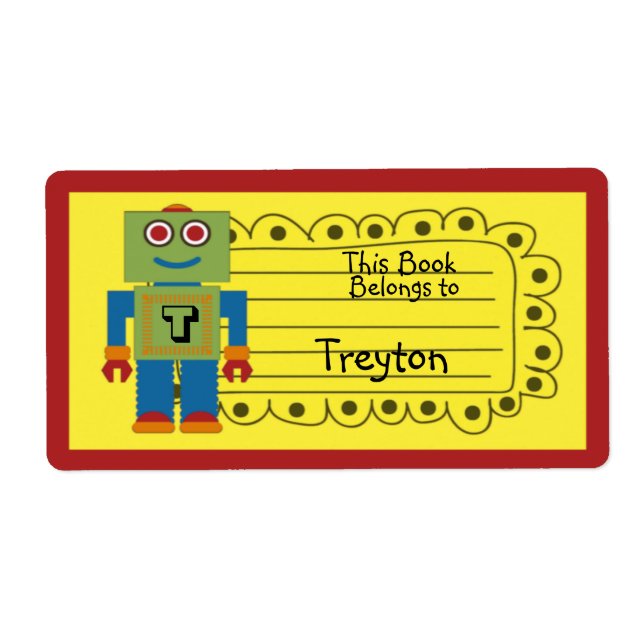 Kids Personalisiert Robot Book Sticker (Vorne)