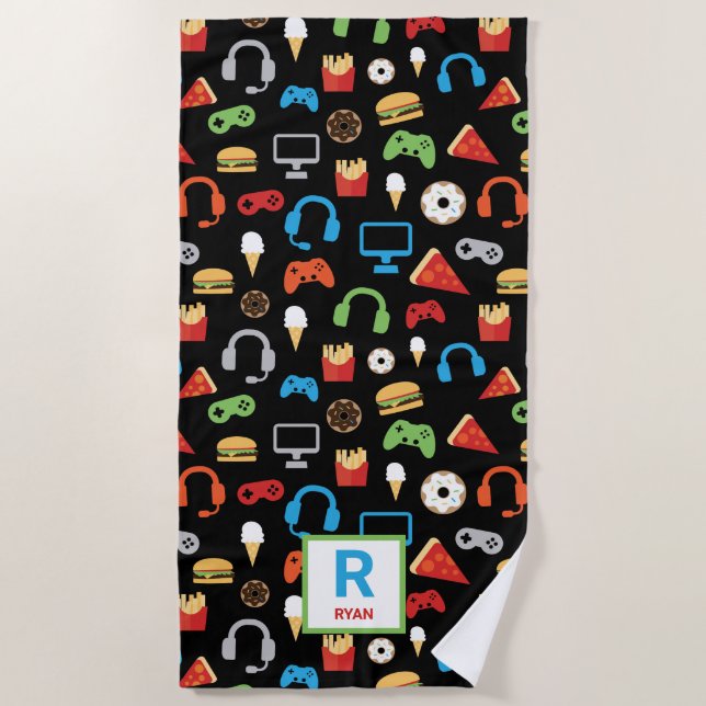 Kids Personalisiert Video Game Pattern Gamer Snack Strandtuch (Vorderseite)