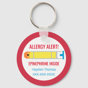 Kids Personalized Allergy Alert Epinephrine Red Schlüsselanhänger