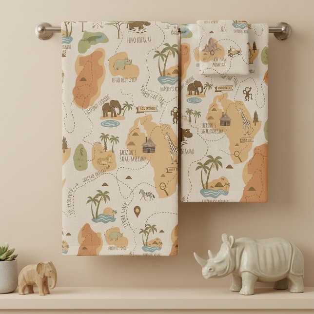 Kid's Personalized Safari Map ID1269 Badhandtuch Set (Von Creator hochgeladen)
