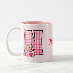 Kid's Pink Bear Monogram Letter N with Name Zweifarbige Tasse