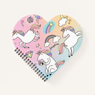 Kid's Pink Unicorn Rainbow Star Heartform Notizbuch