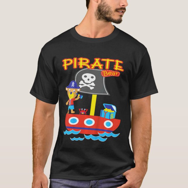 Kids Pirate Bear Treasure Crab Ship Ocean Adventur T-Shirt (Vorderseite)