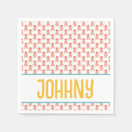 Kids Pirate Crossbones NAME Modern Orange Fun Serviette