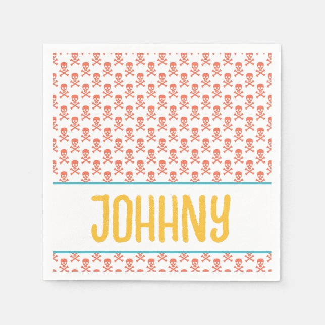 Kids Pirate Crossbones NAME Modern Orange Fun Serviette (Vorderseite)