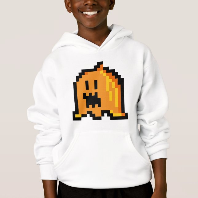 Kid's Pixel-Kürbis-Geist-Hoodie Hoodie (Vorderseite)