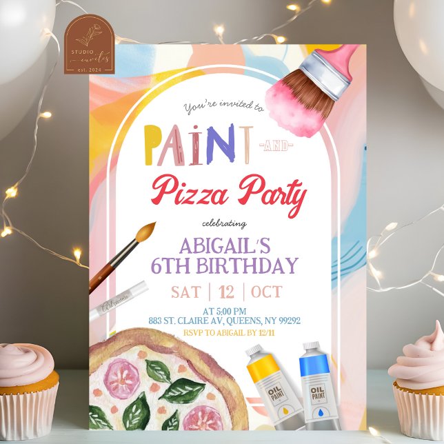 Kids Pizza and Paint Party Birthday Invitation Einladung (Von Creator hochgeladen)