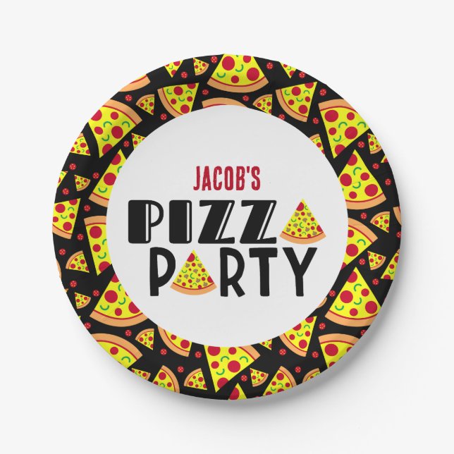 Kids Pizza Birthday Party Individuelle Name Pappteller (Vorderseite)