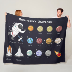 Kids Planets Astronaut Monogram buntes Universum Fleecedecke