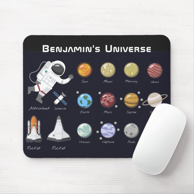 Kids Planets Astronaut Monogram buntes Universum Mousepad (Mit Mouse)