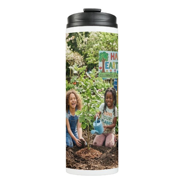 Kids Planting Hope - Happy Earth Day  Thermosbecher (Vorderseite)