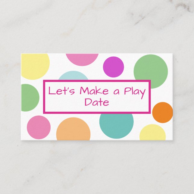 Kid's Play Date Rainbow Polka Dot Business Card Visitenkarte (Vorderseite)