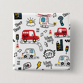 Kids Playful Transport Pattern  Button