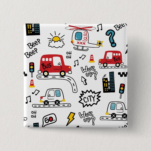 Kids Playful Transport Pattern  Button (Vorderseite)