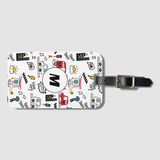 Kids Playful Transport Pattern  Gepäckanhänger (Vorderseite (Horizontal))
