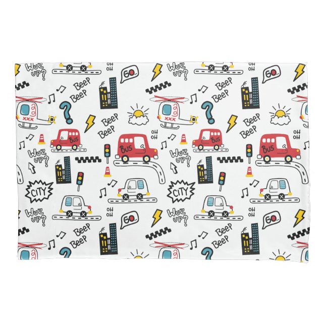 Kids Playful Transport Pattern  Kissenbezug (Vorderseite)