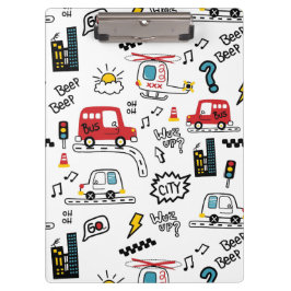 Kids Playful Transport Pattern  Klemmbrett