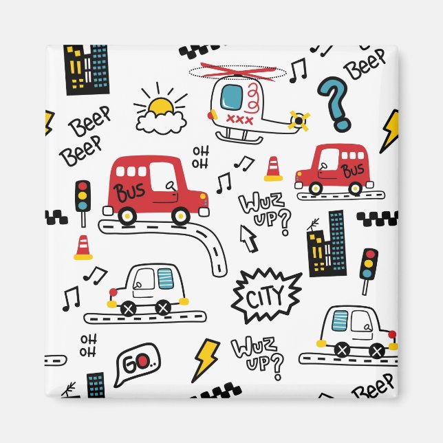 Kids Playful Transport Pattern  Magnet (Vorne)