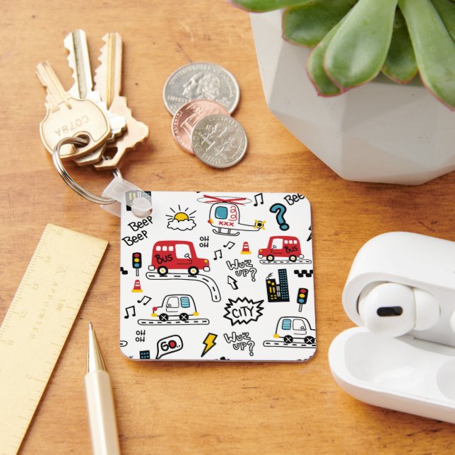 Kids Playful Transport Pattern  Schlüsselanhänger (Schreibtisch)