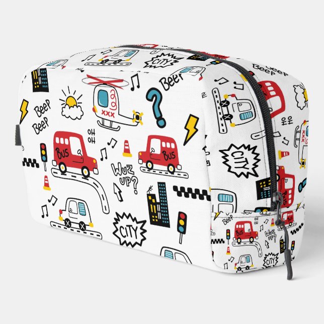 Kids Playful Transport Pattern  Waschbeutel (Rechte Ecke)