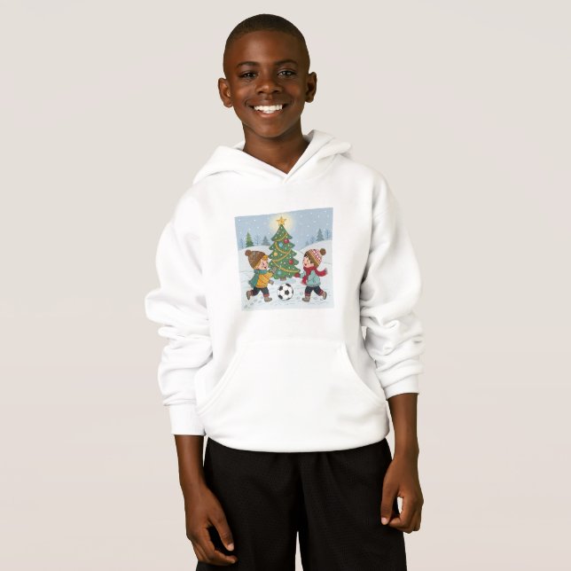 Kids Playing Soccer Under the Snow Hoodie (Vorne ganz)