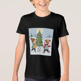 Kids Playing Soccer Under the Snow Tri-Blend Shirt