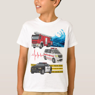 Kids Police Fire Trucks Ambulanzfahrzeuge T-Shirt