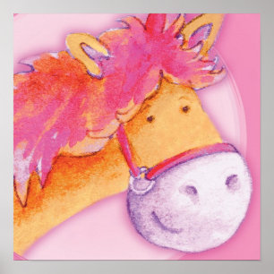 Kids Pony Art Pink & Orange Poster Druck