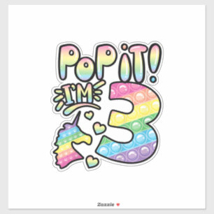 Kids Pop It 3. Geburtstag Mädchen 3 Jahre alt Fidg Aufkleber