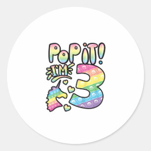 Kids Pop It 3. Geburtstag Mädchen 3 Jahre alt Fidg Runder Aufkleber