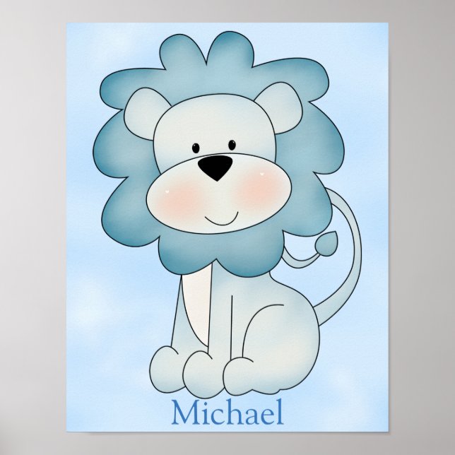 Kid's Poster Niedlich Blue Lion (Vorne)