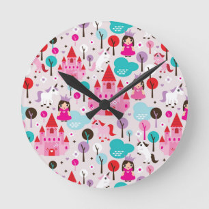 kids princess castle and unicorn runde wanduhr