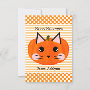 Kids Pumpkin Cat Halloween Karte