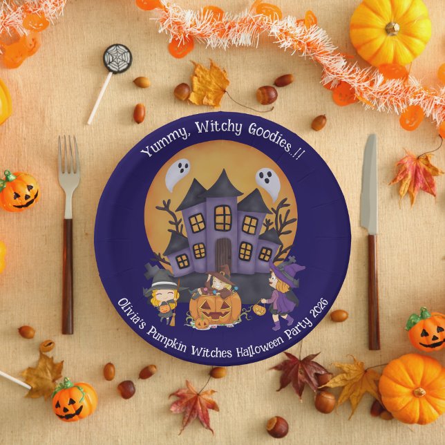 Kids Pumpkin Hexen Halloween Papierplatte Pappteller (Pumpkin Witches Halloween Party  Paper Plate)