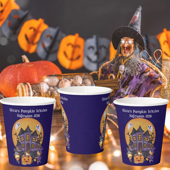 Kids Pumpkin Hexen Halloween-Party Paper Cups Pappbecher (Pumpkin Witches Halloween Party Paper Cups)