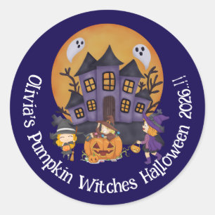 Kids Pumpkin Hexen Halloween-Party Runder Aufkleber