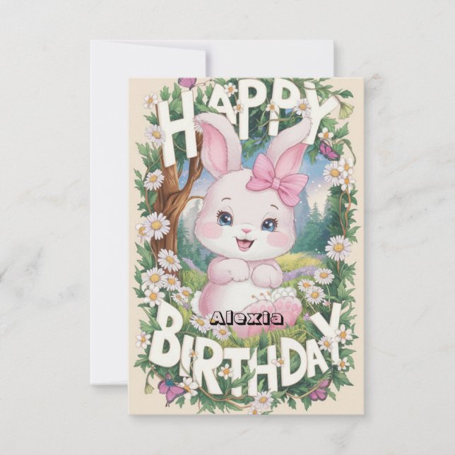 Kids Rabbit Bunny Digital Geburtstag Karte (Vorderseite)