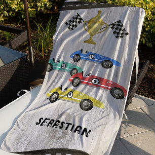 Kids Race Car Name Summer Strandtuch