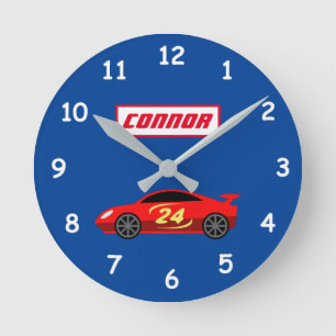 Kid's race car small round clock for boy's bedroom runde wanduhr