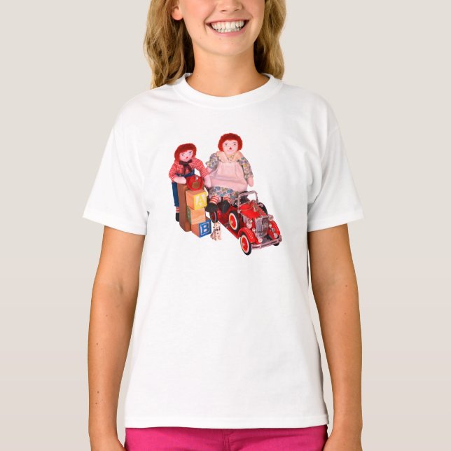 KIDS Raggedy Ann & Andy fire Motor blockiert Spiel T-Shirt (Vorderseite)