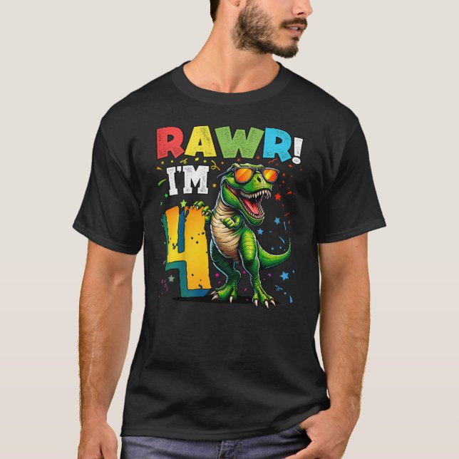 Kids Rawr I'm 4 4th Birthday T Rex Dinosaur Party  T-Shirt (Vorderseite)