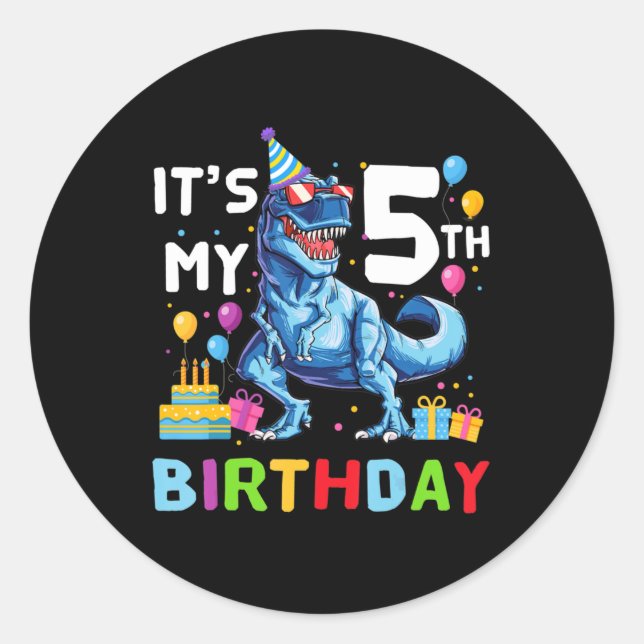 Kids Rawr I'm 5 5th Birthday T Rex Dinosaur Party Runder Aufkleber (Vorderseite)