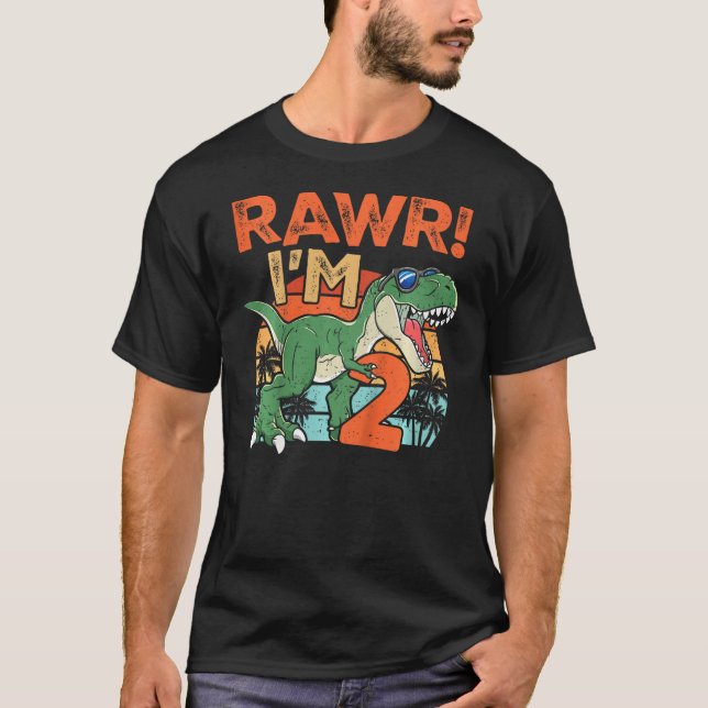Kids Rawr I'm Two Rex 2nd Birthday Second Dinosaur T-Shirt (Vorderseite)